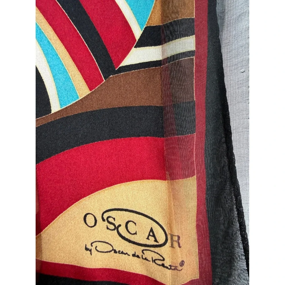 Vintage Oscar de la Renta Silk Scarf Multi Color Geometric Striped‎ Sheer